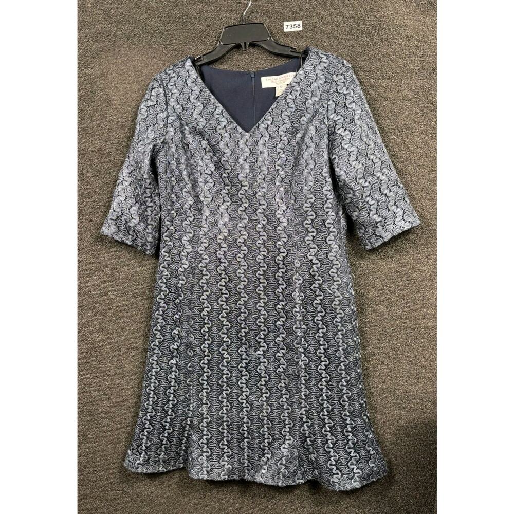 B Michael America Red Collection Sheath Dress Womens Sz 12 Gray Navy 3/4 Sleeve